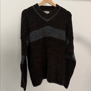 Vintage Made in USA. Men's V-Neck Brown and Gray Sweater